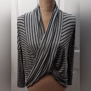 Double Zero long sleeve striped  wrap top size small jersey material feel